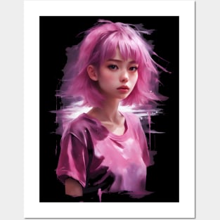 Pink hair anime girl Posters and Art